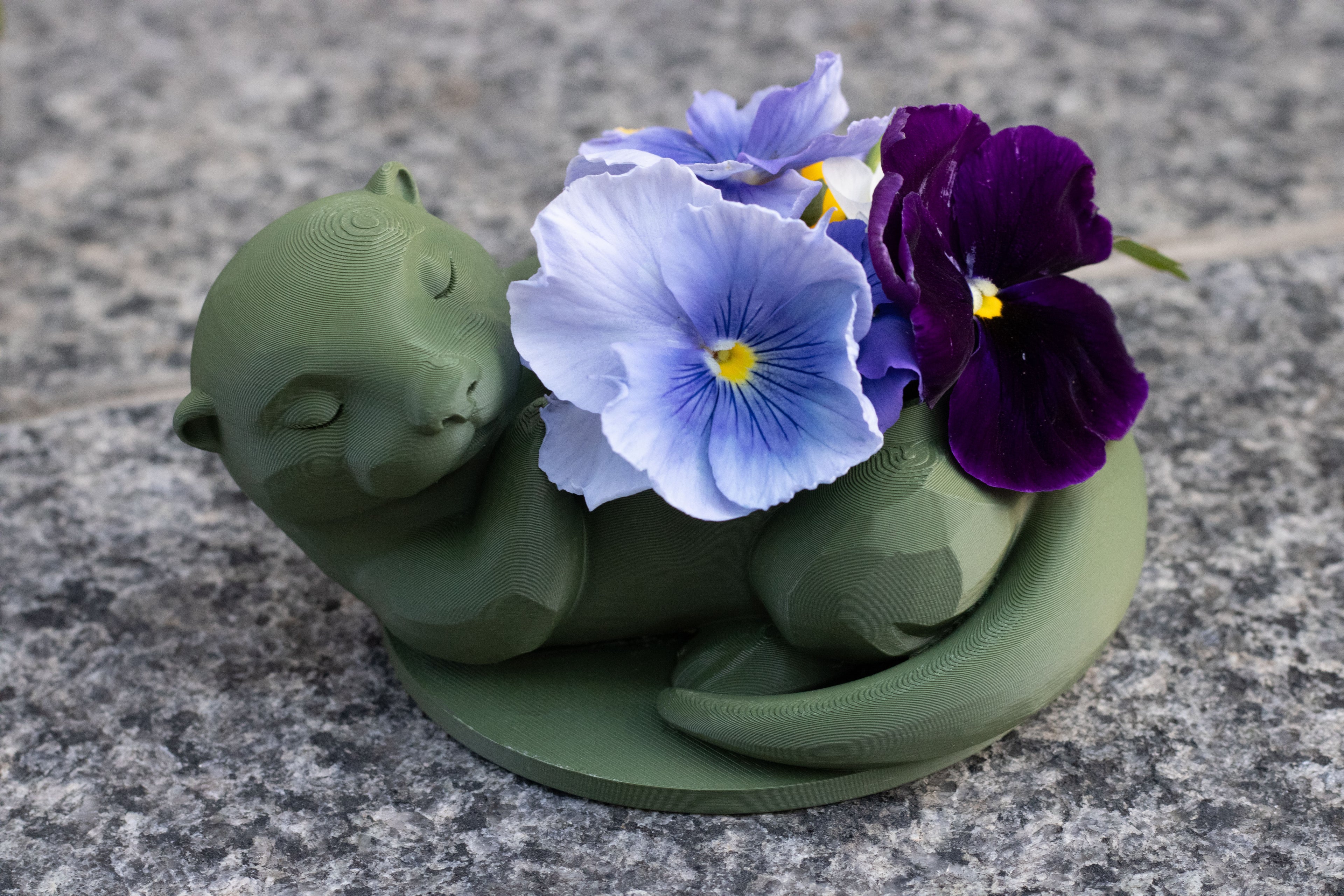 Sleeping Otter Planter, Sage Green Succulent Pot