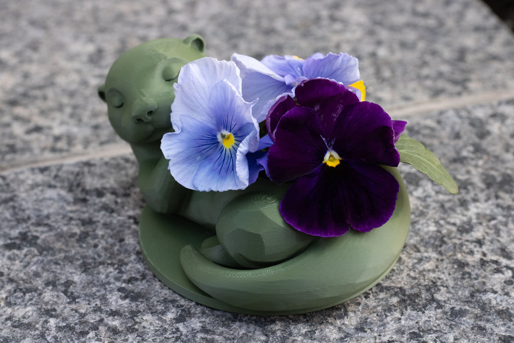 Sleeping Otter Planter, Sage Green Succulent Pot