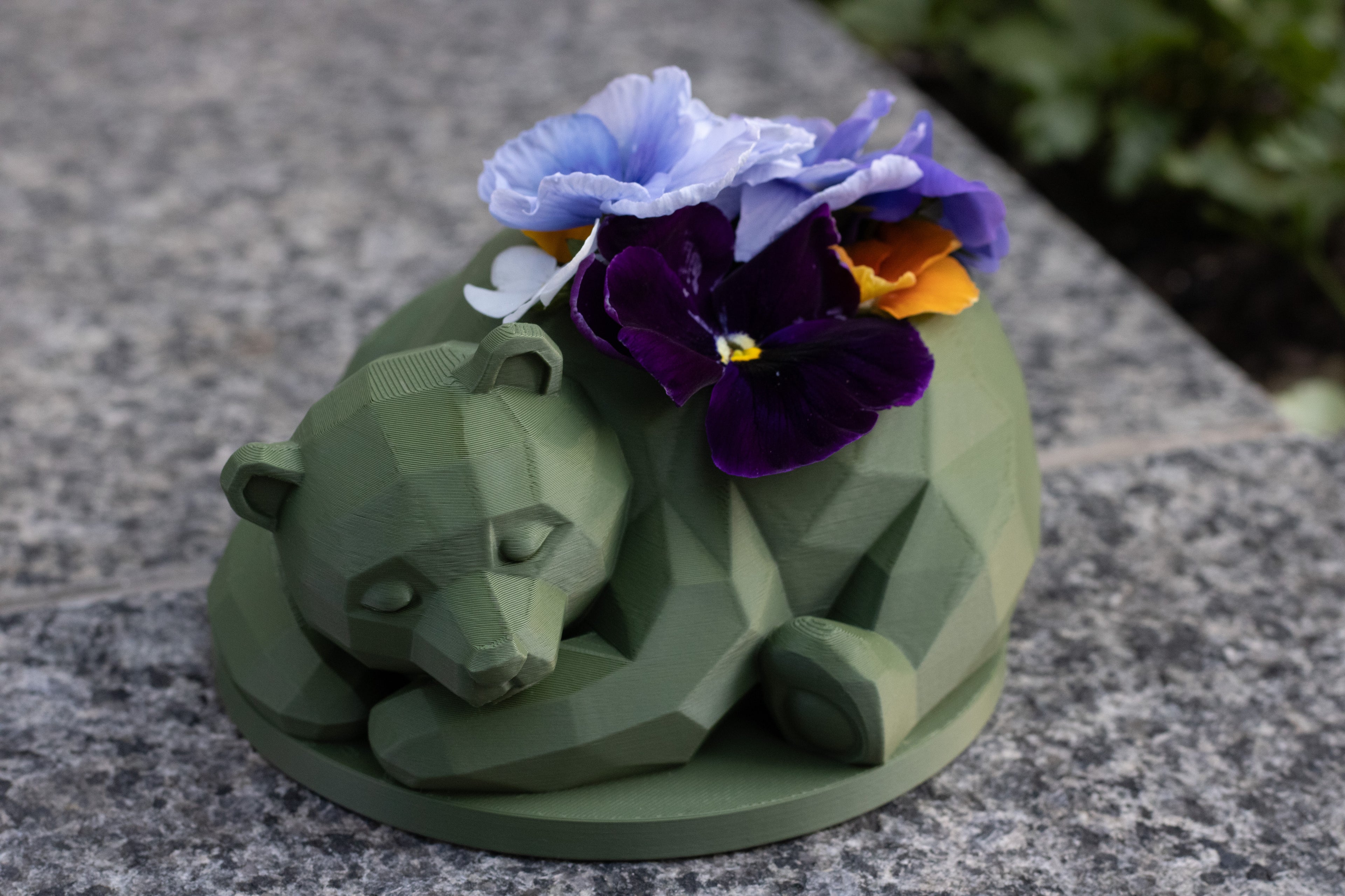 Sleeping Bear Planter, Sage Green Succulent Pot