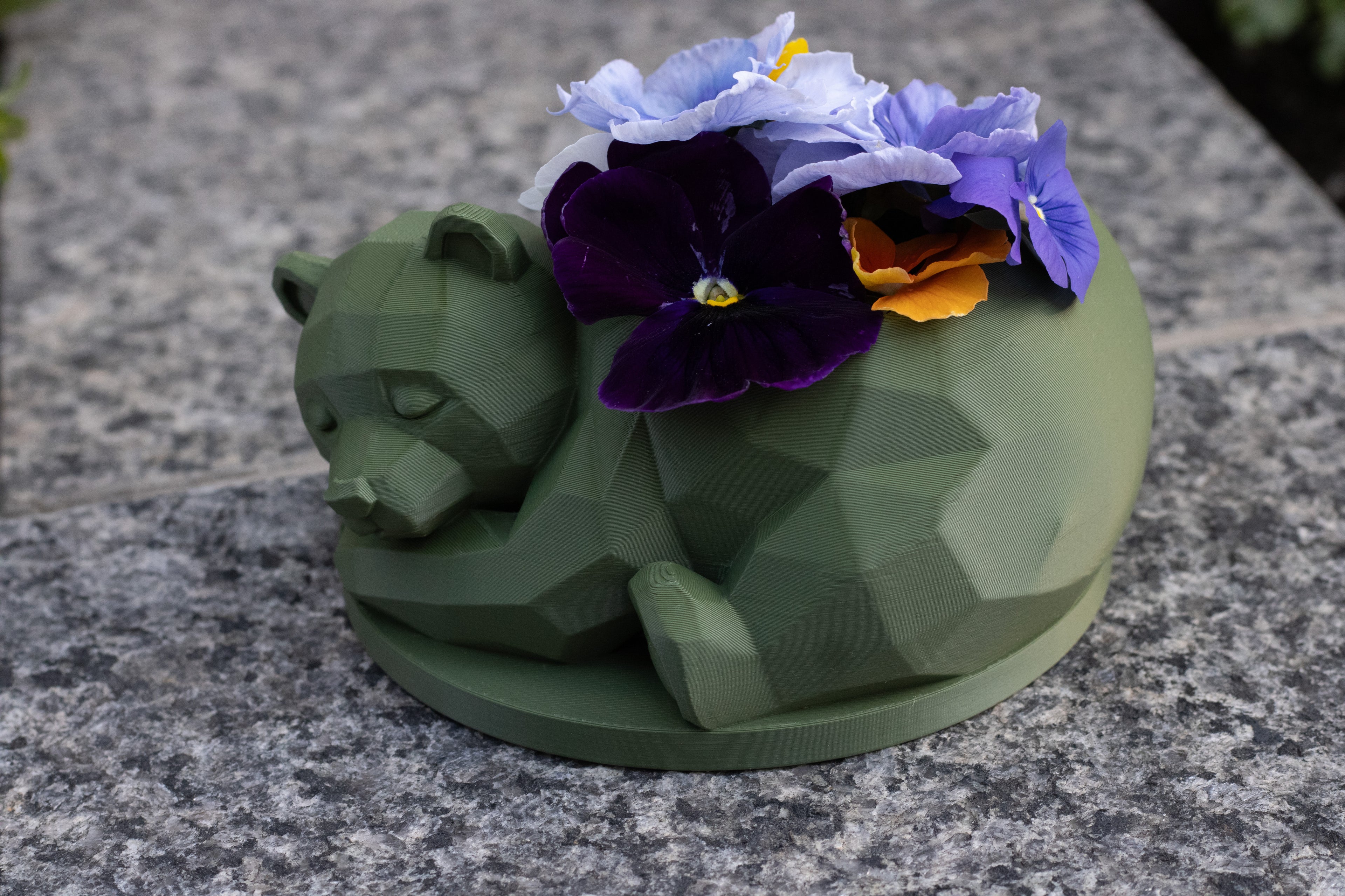 Sleeping Bear Planter, Sage Green Succulent Pot