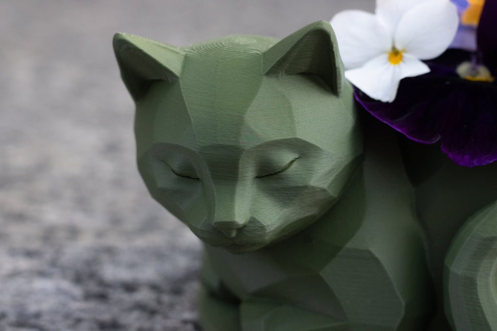 Sleeping Cat Planter, Sage Green Succulent Pot