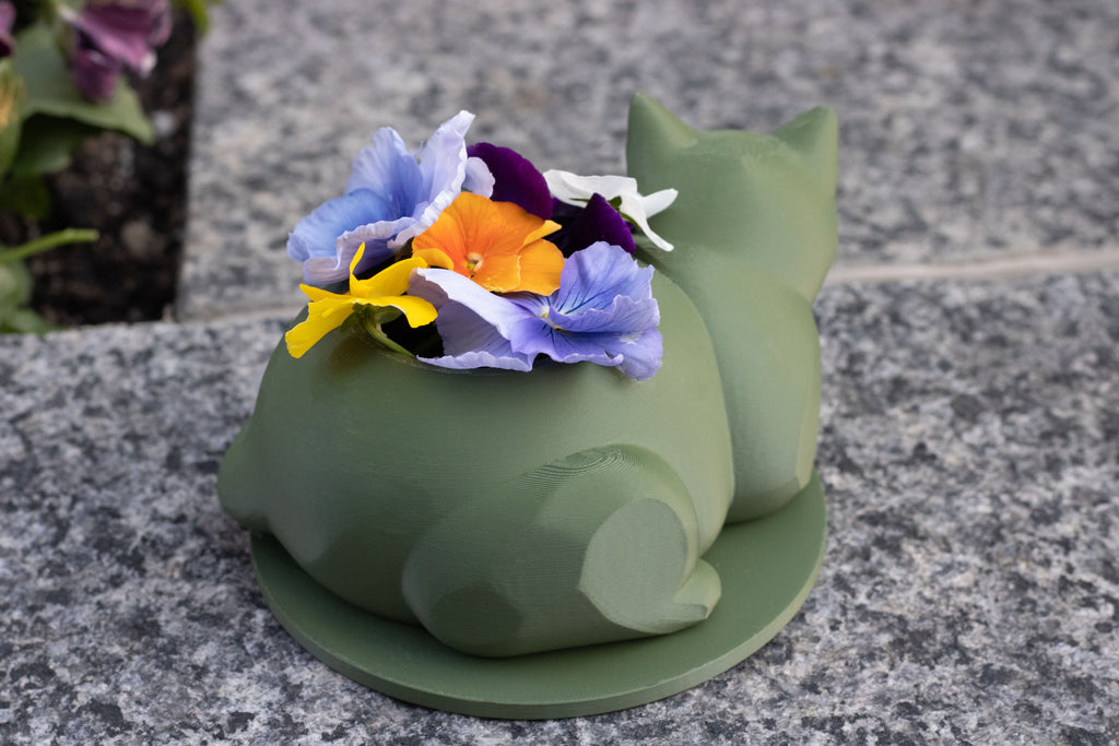 Sleeping Cat Planter, Sage Green Succulent Pot