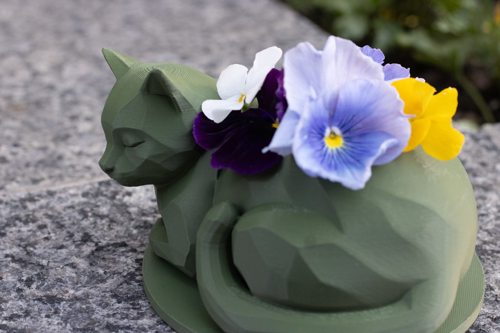 Sleeping Cat Planter, Sage Green Succulent Pot