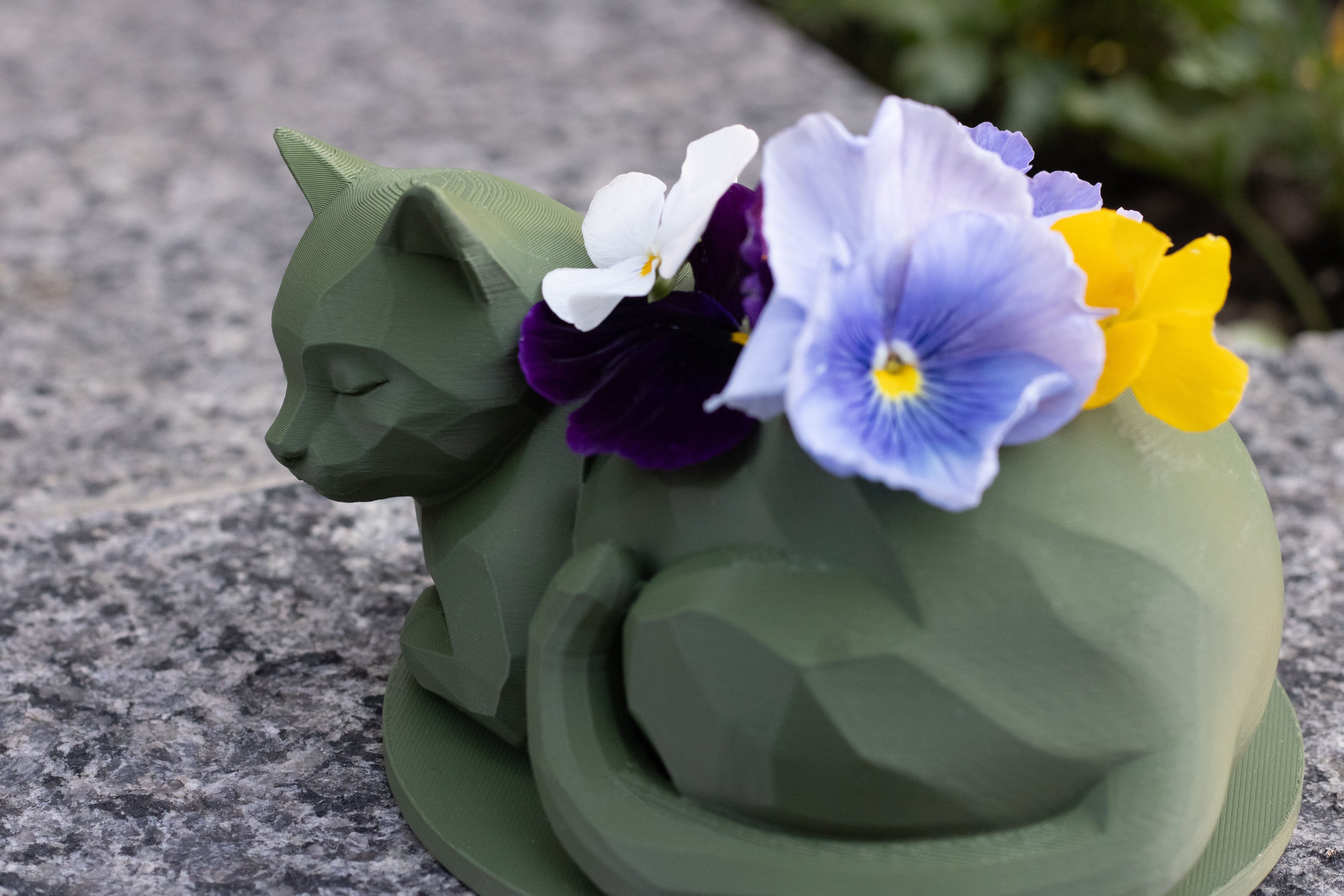 Sleeping Cat Planter, Sage Green Succulent Pot