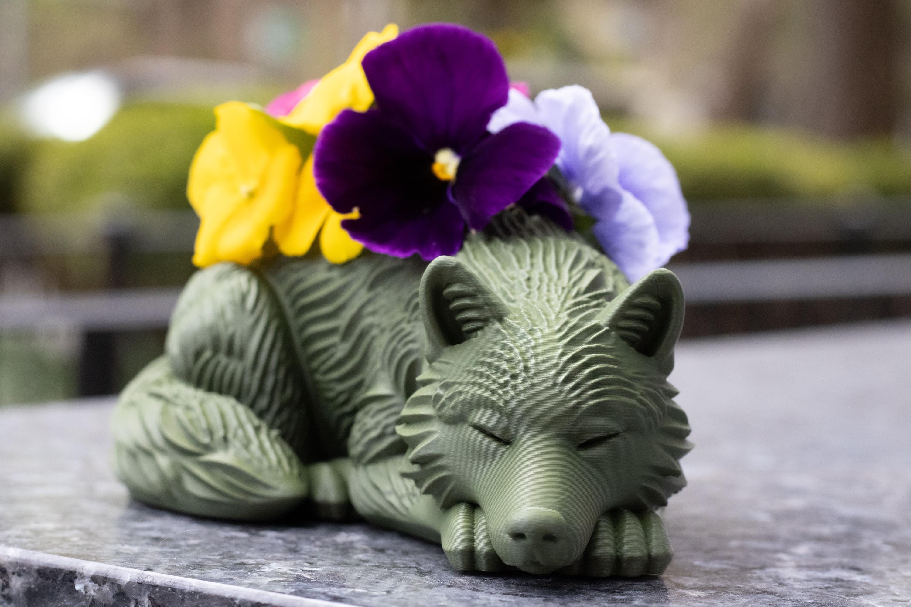 Sleeping Wolf Planter, Sage Green Succulent Pot